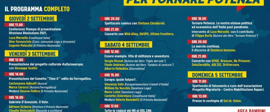 CasaPound: a settembre “Direzione Rivoluzione” a Grosseto, tra gli ospiti Feltri, Borgonovo, Sofo e il comico Chiodaroli
