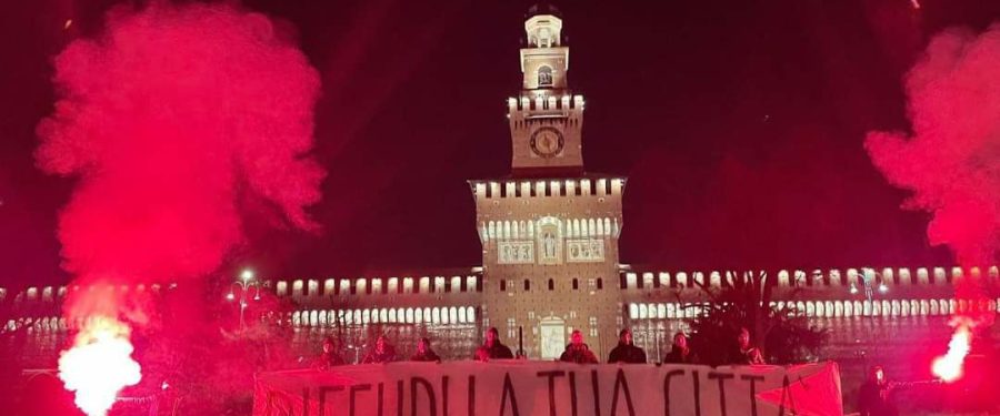 Blitz di CasaPound e Movimento Nazionale in alcuni luoghi simbolo di Milano per lanciare un messaggio: difendiamo la nostra città!