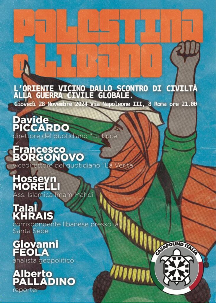 Palestina e Libano, la conferenza a CasaPound per dare voce ai popoli in lotta